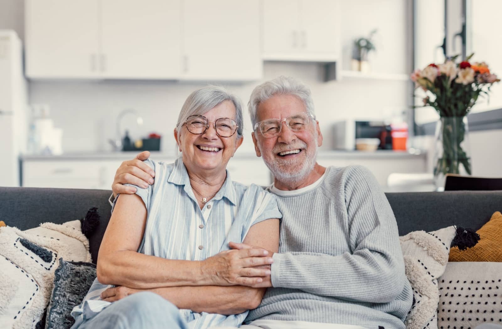 Senior couple enjoying a happy moment together in an assisted living community.
